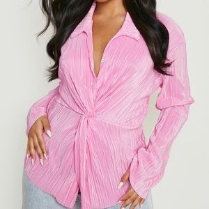 Plus pink plisse top